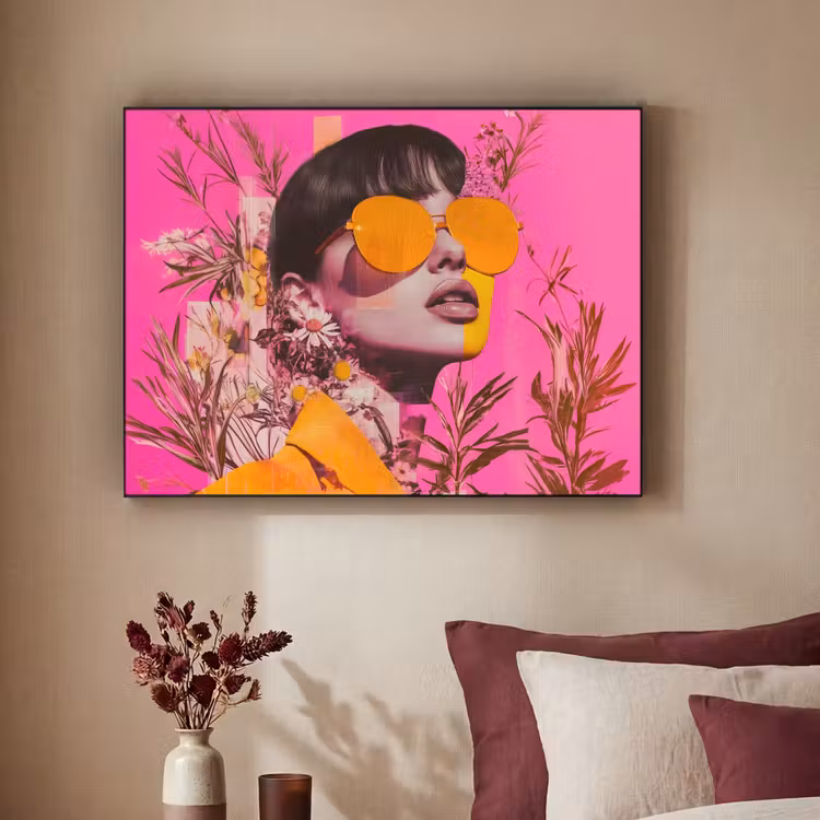 Zonnebril - Oranje - Vrouw - Planten Textielframe zwart klein -sfeer1