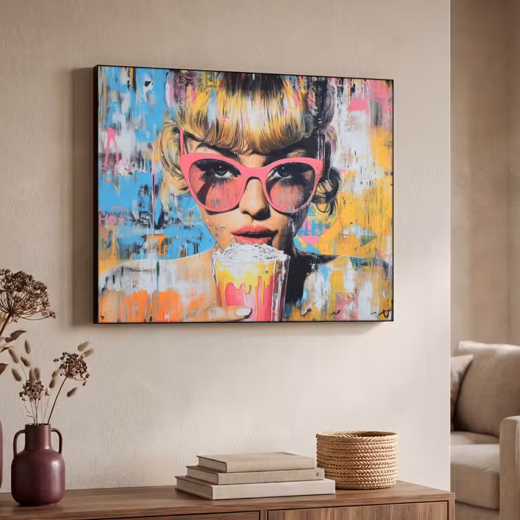 Zonnebril - Vrouw - Kleurrijk - Verfspetters Textielframe zwart klein -sfeer3