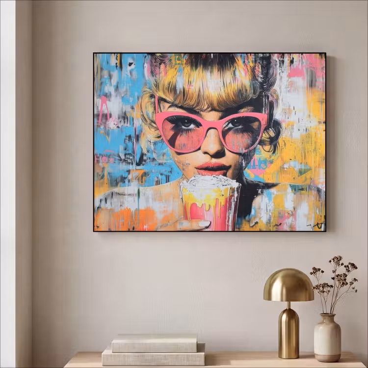 Zonnebril - Vrouw - Kleurrijk - Verfspetters Textielframe zwart klein -sfeer2