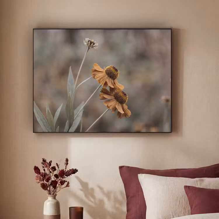 Zonnehoed - Droogbloemen - Geel - Warm Textielframe zwart klein -sfeer1