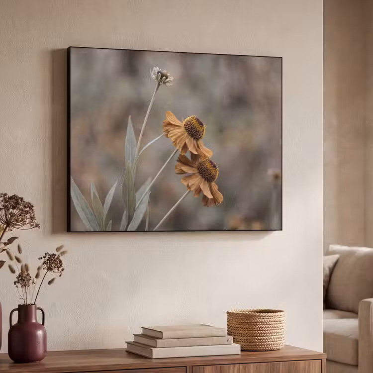 Zonnehoed - Droogbloemen - Geel - Warm Textielframe zwart klein -sfeer3