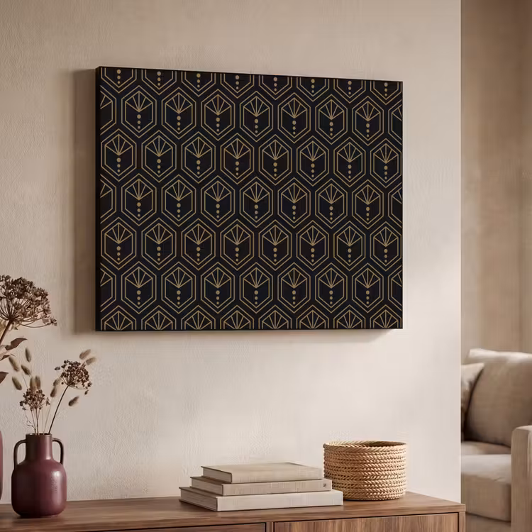 Zonnestraal - Zwart - Goud - Stippen Textielframe zwart klein 947 -sfeer3