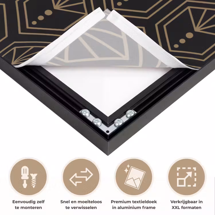 Zonnestraal - Zwart - Goud - Stippen Textielframe zwart klein 947 -USP_closeupNL