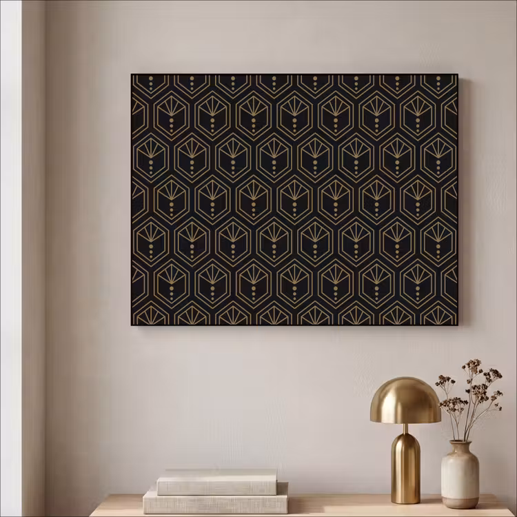 Zonnestraal - Zwart - Goud - Stippen Textielframe - compleet frame klein 947 -sfeer2