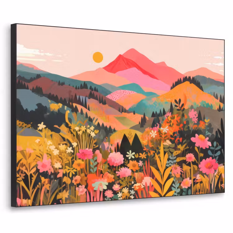 Zonsondergang - Bergvallei - Contrast Textielframe - compleet frame klein -3d