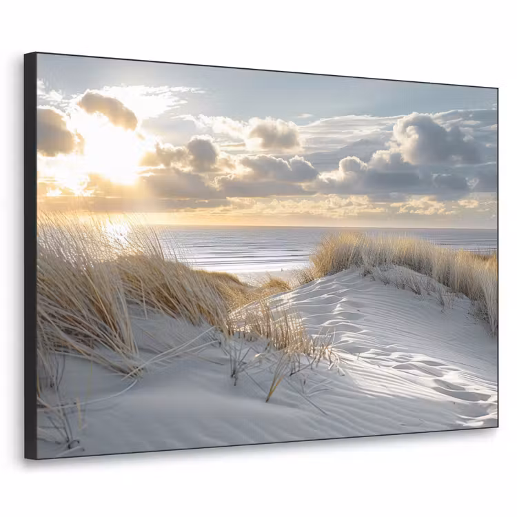 Zonsondergang - Duinen - Planten - Natuur - Strand Textielframe zwart klein -3d
