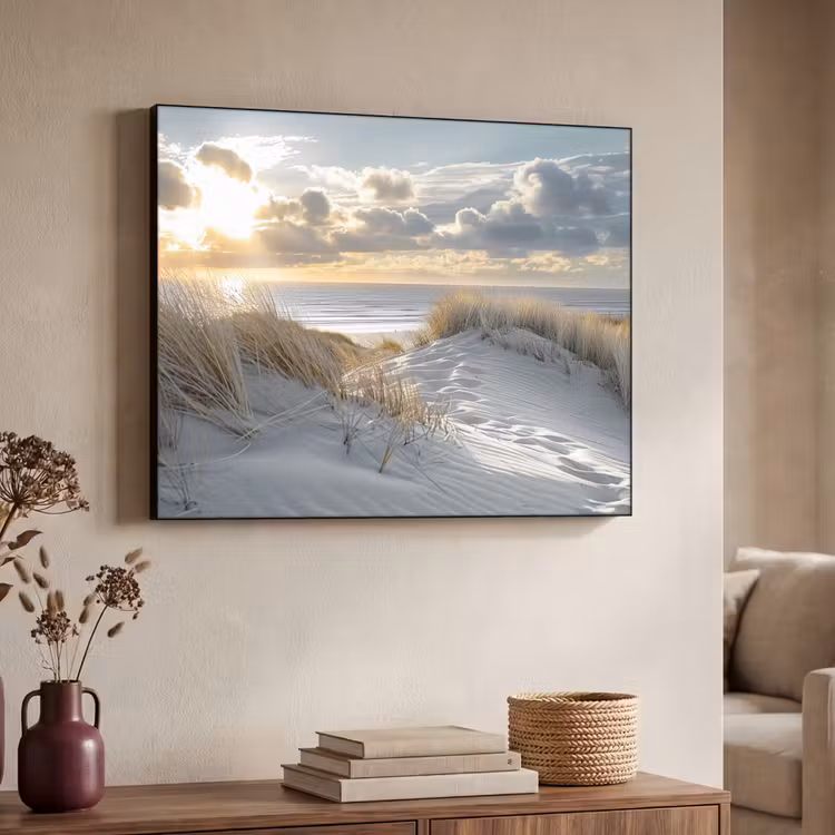 Zonsondergang - Duinen - Planten - Natuur - Strand Textielframe zwart klein -sfeer3