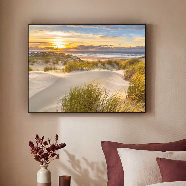 Zonsondergang - Duinen - Strand - Landschap Textielframe zwart klein -sfeer1