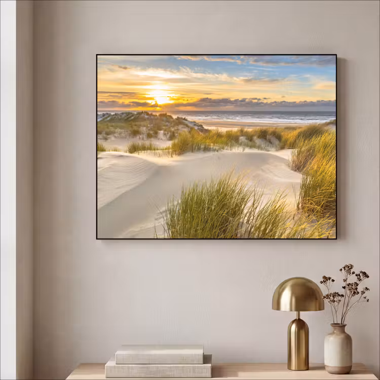 Zonsondergang - Duinen - Strand - Landschap Textielframe zwart klein -sfeer2