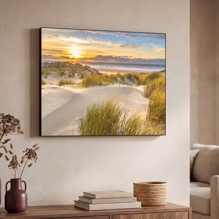 Zonsondergang - Duinen - Strand - Landschap Textielframe zwart klein -sfeer3