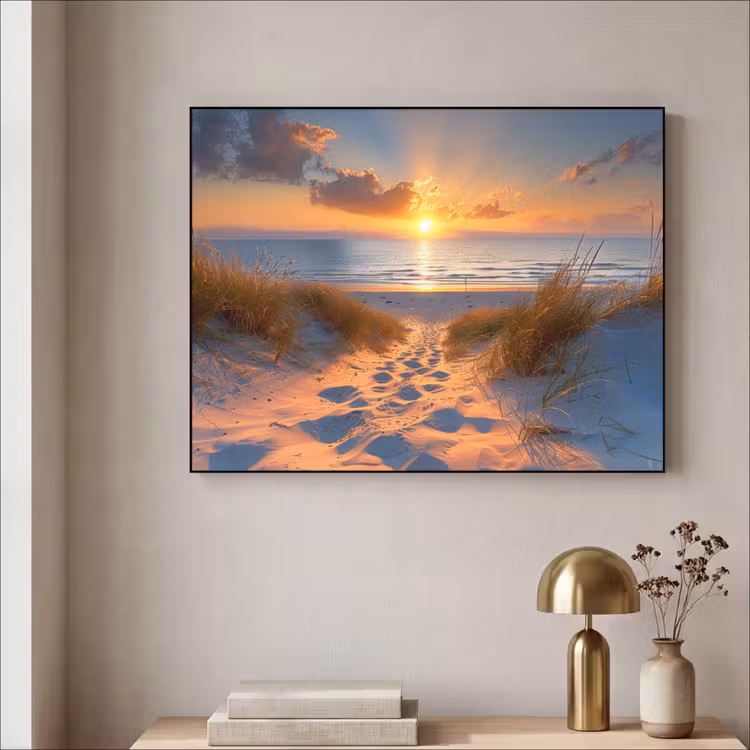Zonsondergang - Duinen - Strand - Zee Textielframe zwart klein -sfeer2