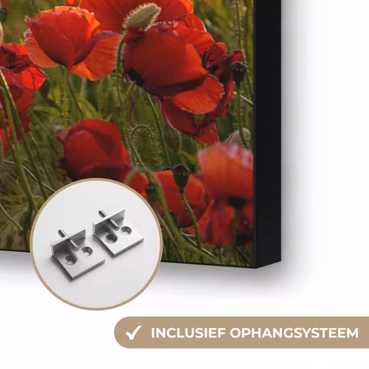 Zonsondergang - Klaprozen - Rood - Bloemen - Veld - Natuur Textielframe zwart klein -USP_ophangsysteemNL