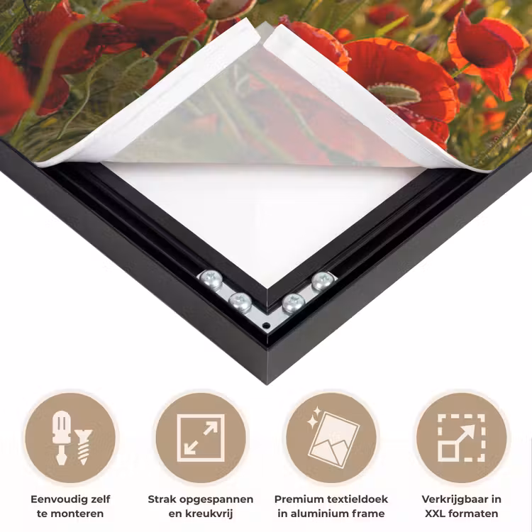 Zonsondergang - Klaprozen - Rood - Bloemen - Veld - Natuur Textielframe zwart klein -USP_feed_closeupNL