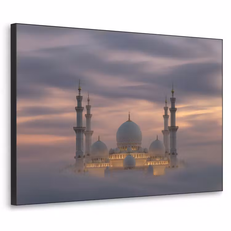 Zonsondergang - Moskee - Wolken - Islamitisch Textielframe - compleet frame klein -3d