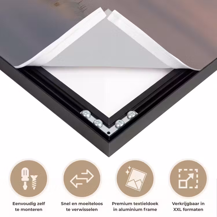 Zonsondergang - Moskee - Wolken - Islamitisch Textielframe zwart klein -USP_closeupNL