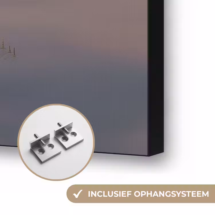 Zonsondergang - Moskee - Wolken - Islamitisch Textielframe zwart klein -USP_ophangsysteemNL