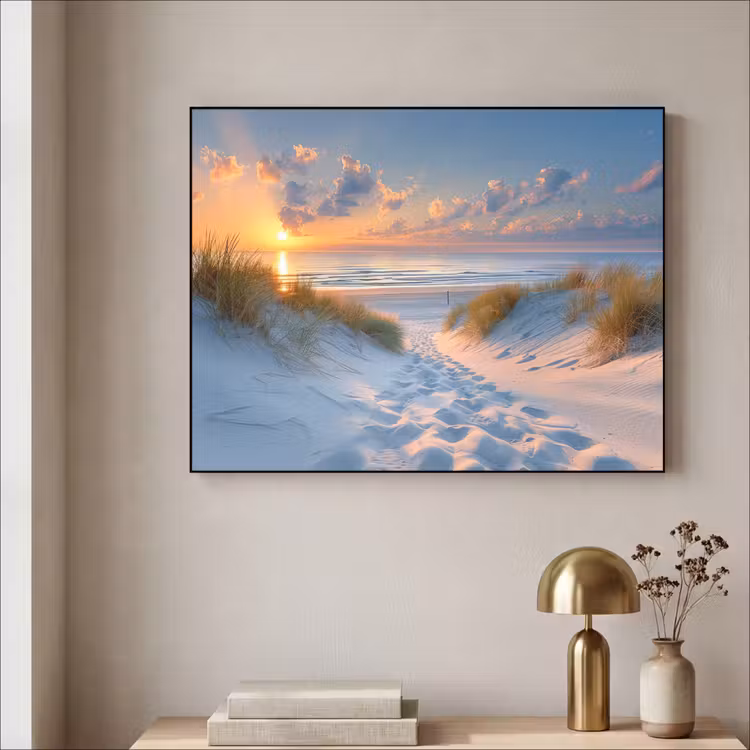 Zonsondergang - Strand - Natuur - Zee - Zomer Textielframe zwart klein -sfeer2
