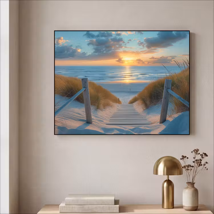 Zonsondergang - Strand - Zomer - Landschap Textielframe zwart klein -sfeer2