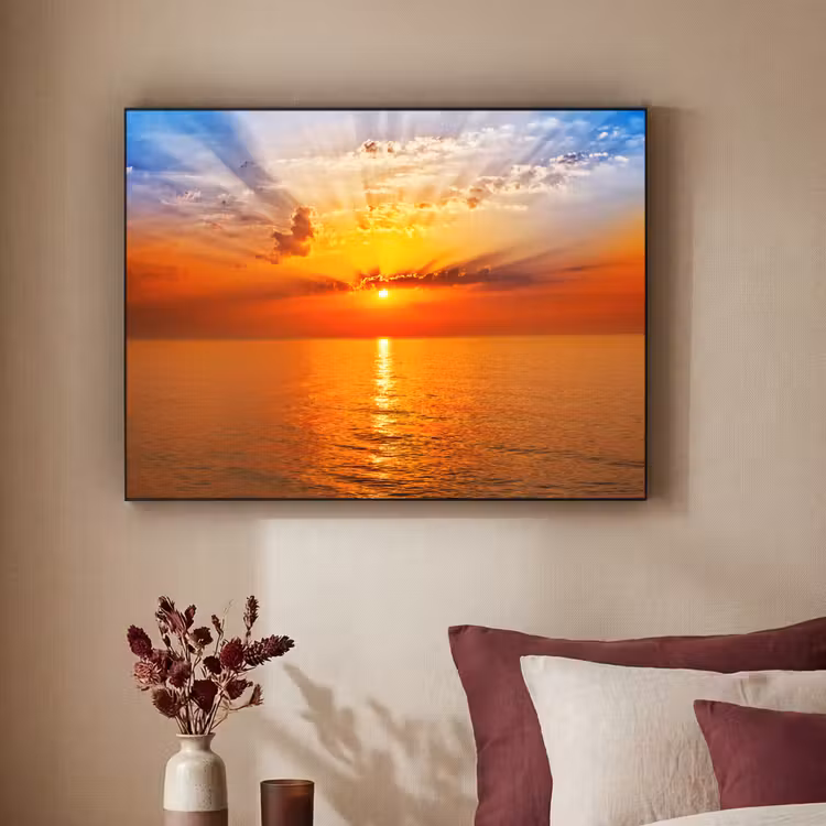 Zonsondergang - Zee - Lucht - Oranje - Horizon - Water Textielframe zwart klein -sfeer1