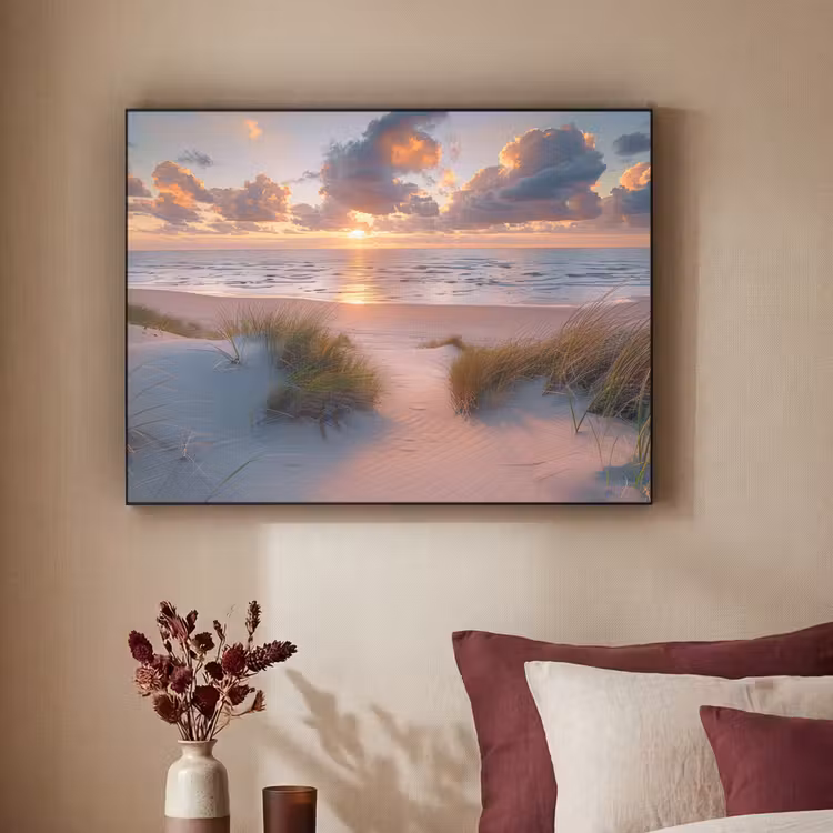Zonsondergang - Zee - Strand - Duinen - Natuur Textielframe zwart klein -sfeer1
