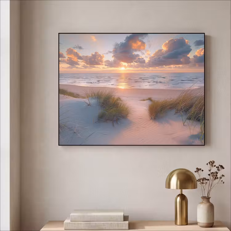 Zonsondergang - Zee - Strand - Duinen - Natuur Textielframe zwart klein -sfeer2