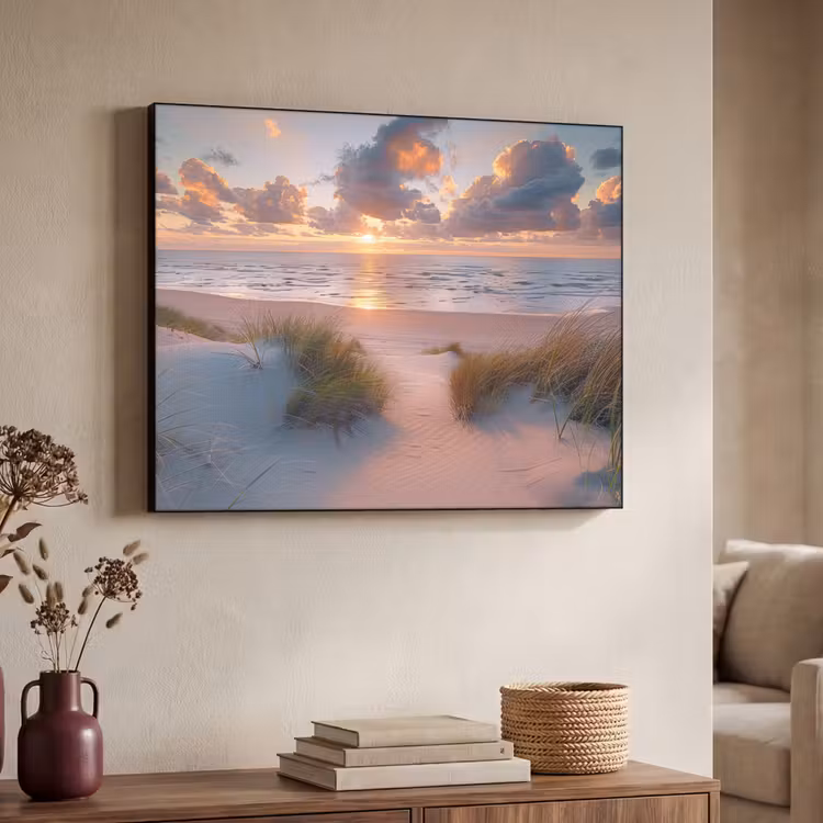 Zonsondergang - Zee - Strand - Duinen - Natuur Textielframe zwart klein -sfeer3