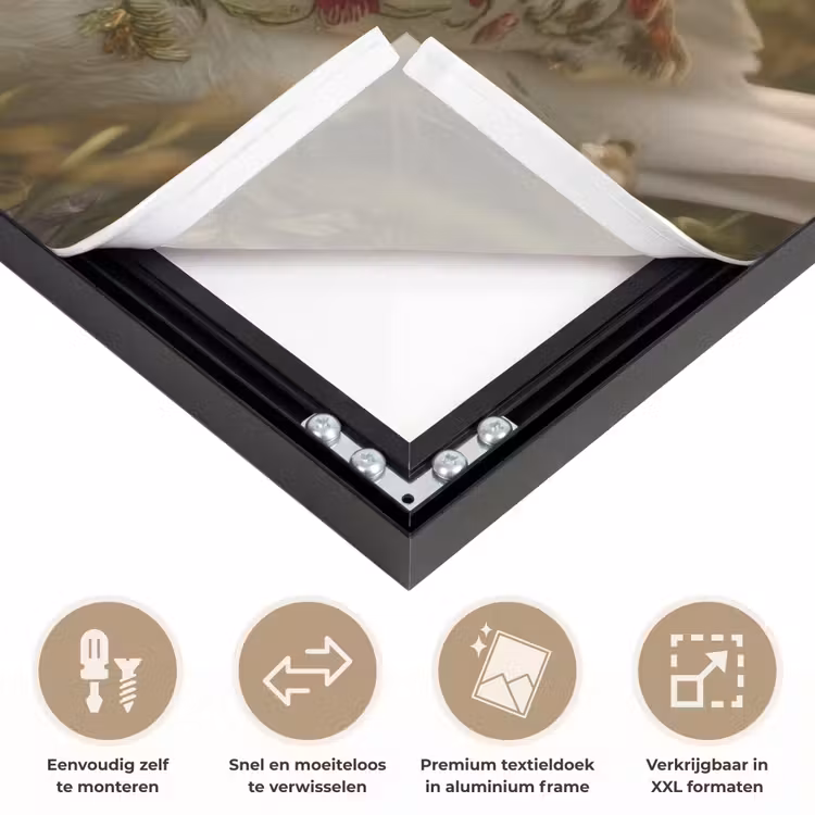 Zwaan - Bloemen - Natuur Textielframe zwart klein -USP_closeupNL