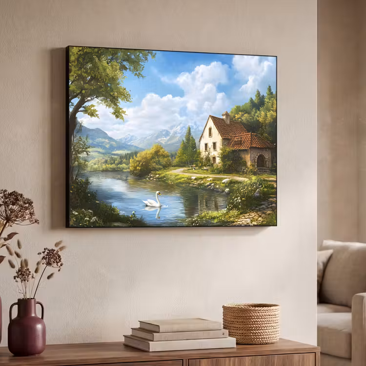 Zwaan - Bomen - Rust Textielframe - compleet frame klein -sfeer3
