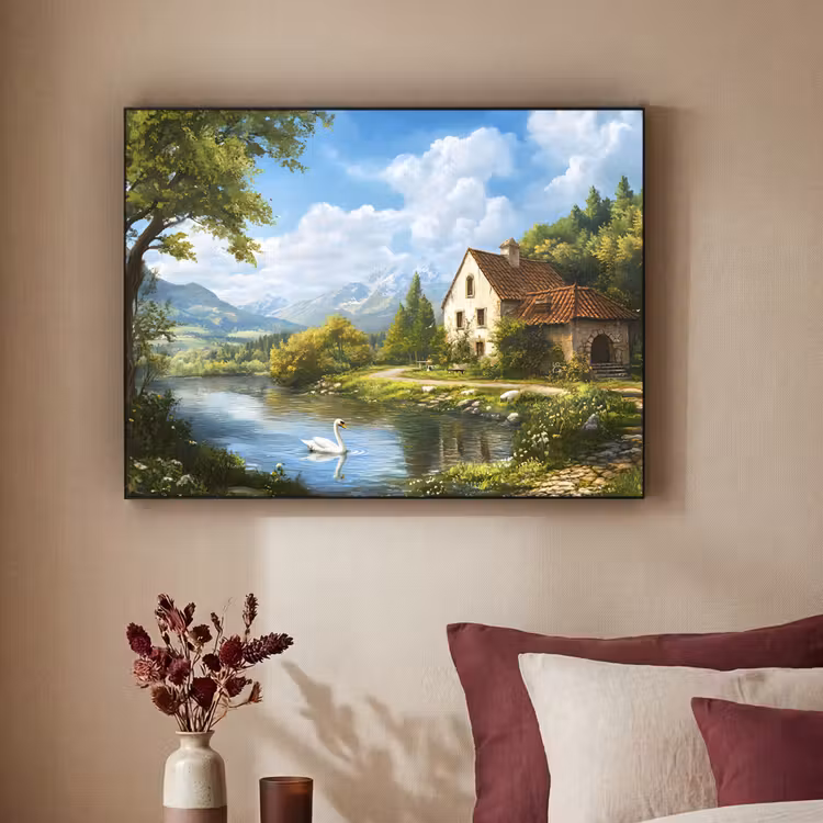 Zwaan - Bomen - Rust Textielframe zwart klein -sfeer1