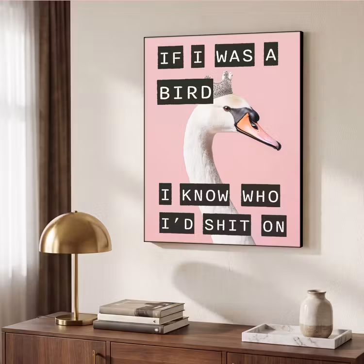 Zwaan - Vogel - Decoratie - Roze Textielframe - compleet frame klein -sfeer3