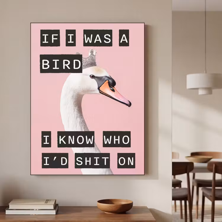 Zwaan - Vogel - Decoratie - Roze Textielframe - compleet frame klein -sfeer2