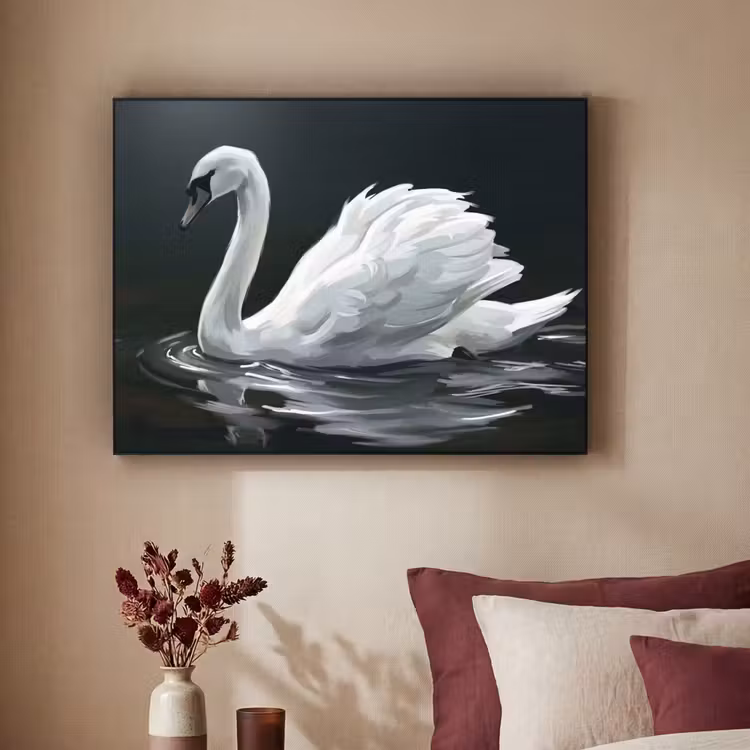 Zwaan - Water - Natuur - Realistisch - Wit Textielframe zwart klein -sfeer1