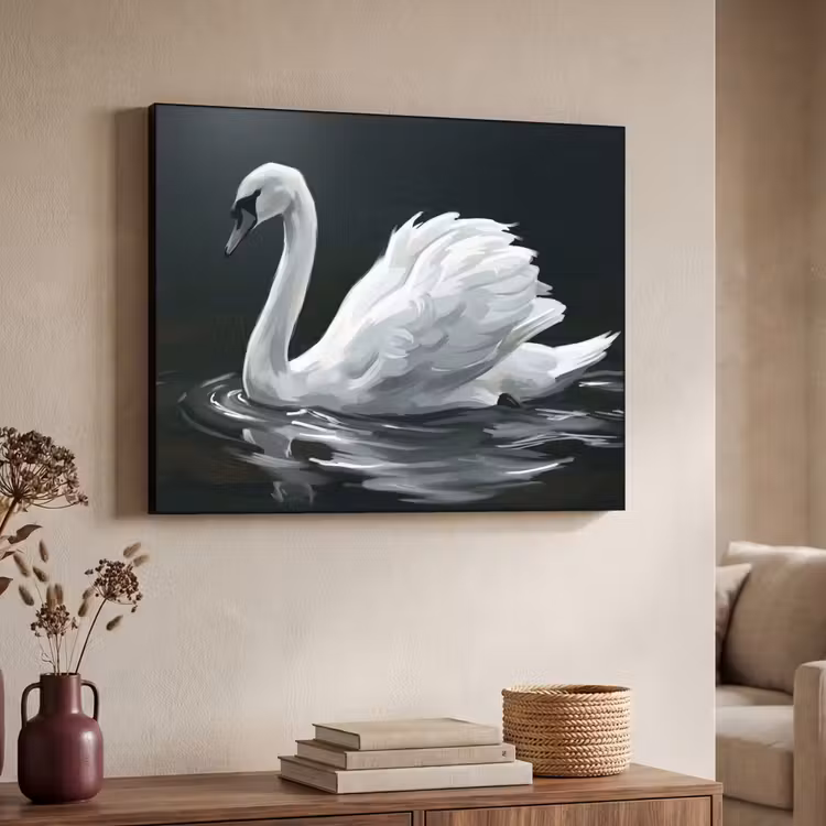 Zwaan - Water - Natuur - Realistisch - Wit Textielframe zwart klein -sfeer3