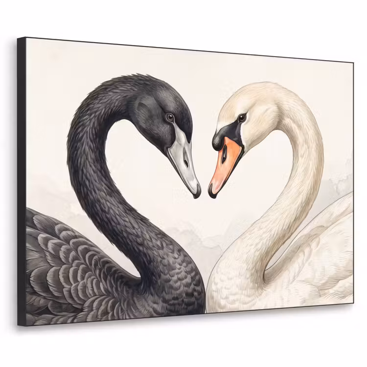 Zwanen - Hartvorm - Dieren Textielframe zwart klein -3d