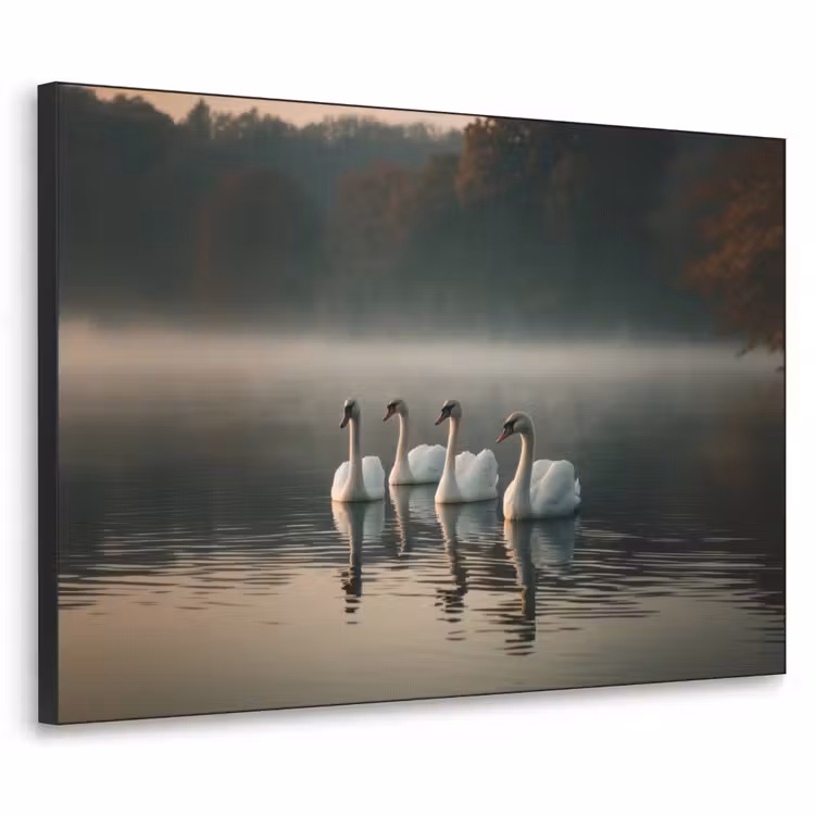Zwanen - Wit - Water - Mist Textielframe zwart klein -3d
