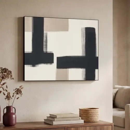 Zwart - Abstract - Japandi Textielframe - compleet frame klein -sfeer3
