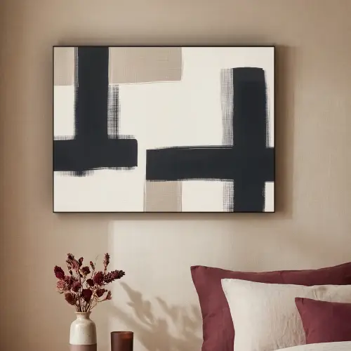 Zwart - Abstract - Japandi Textielframe - compleet frame klein -sfeer1