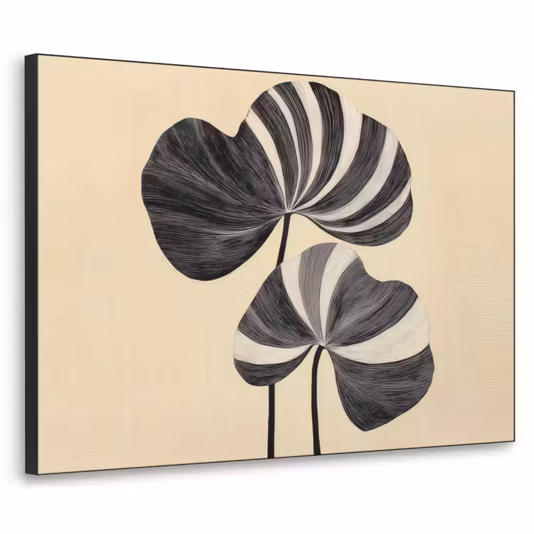 Zwart - Bladeren - Strepen - Minimalistisch Textielframe - compleet frame klein -3d
