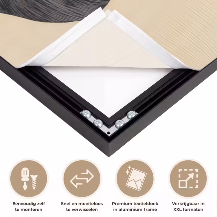 Zwart - Bladeren - Strepen - Minimalistisch Textielframe zwart klein -USP_closeupNL