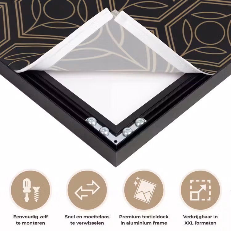 Zwart - Goud - Bloemenkern Textielframe zwart klein 947 -USP_closeupNL