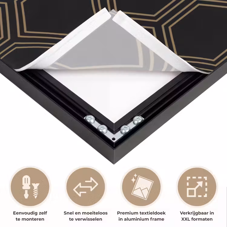 Zwart - Goud - Zeshoek Textielframe zwart klein 947 -USP_closeupNL