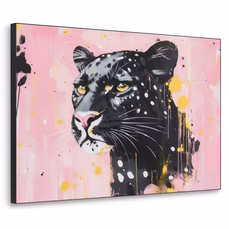 Zwart - Panter - Roze - Abstract Textielframe - compleet frame klein -3d
