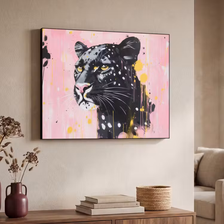 Zwart - Panter - Roze - Abstract Textielframe - compleet frame klein -sfeer3