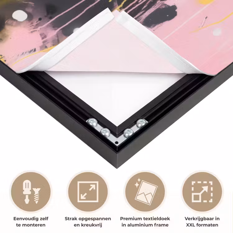 Zwart - Panter - Roze - Abstract Textielframe zwart klein -USP_feed_closeupNL