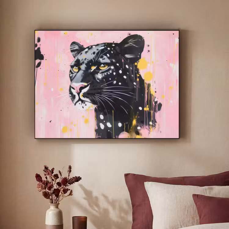 Zwart - Panter - Roze - Abstract Textielframe - compleet frame klein -sfeer1