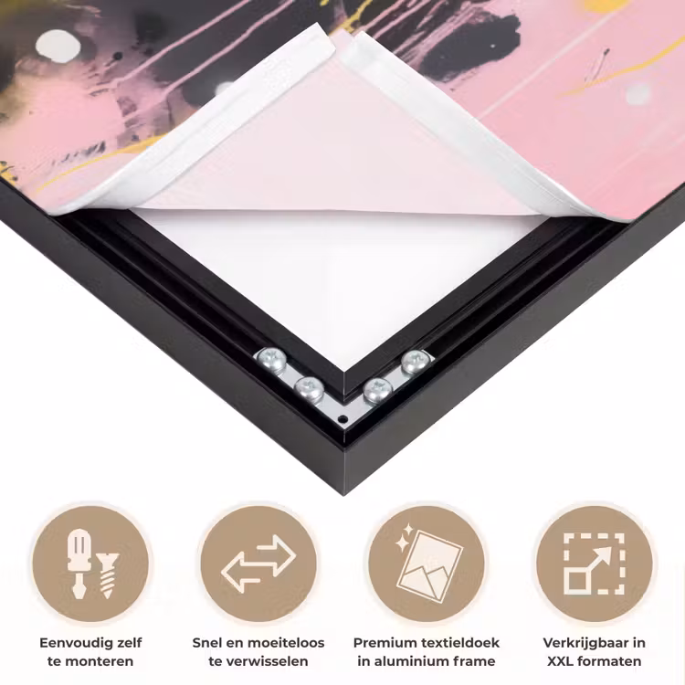 Zwart - Panter - Roze - Abstract Textielframe zwart klein -USP_closeupNL