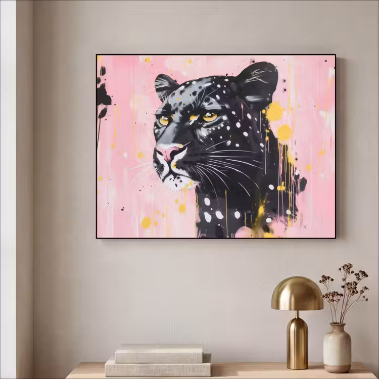 Zwart - Panter - Roze - Abstract Textielframe - compleet frame klein -sfeer2