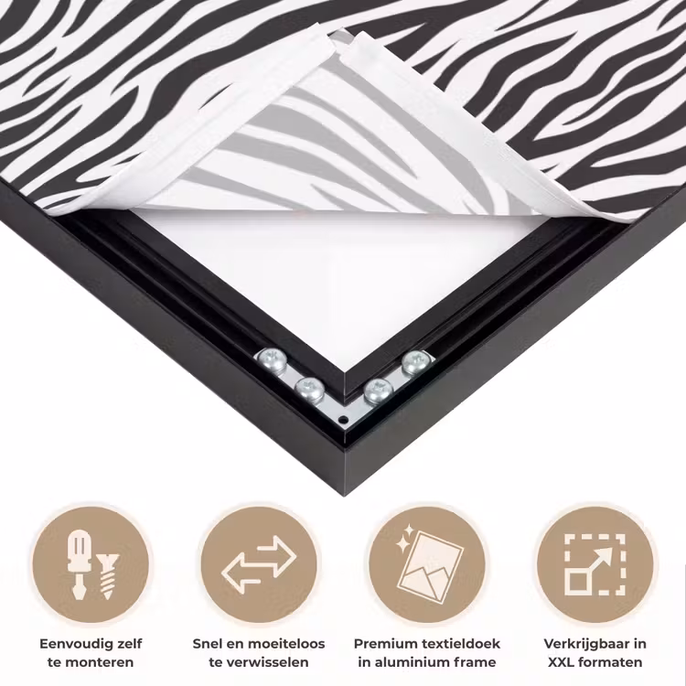 Zwart - Wit - Zebra - Patroon Textielframe zwart klein 947 -USP_closeupNL