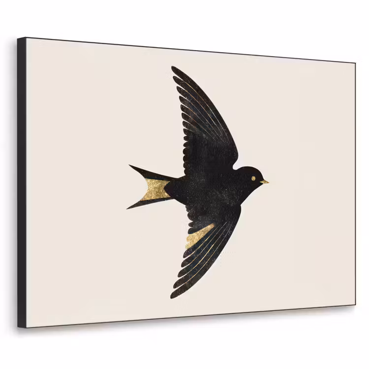 Zwarte zwaluw - Gouden accenten - Lichte achtergrond Textielframe zwart klein -3d