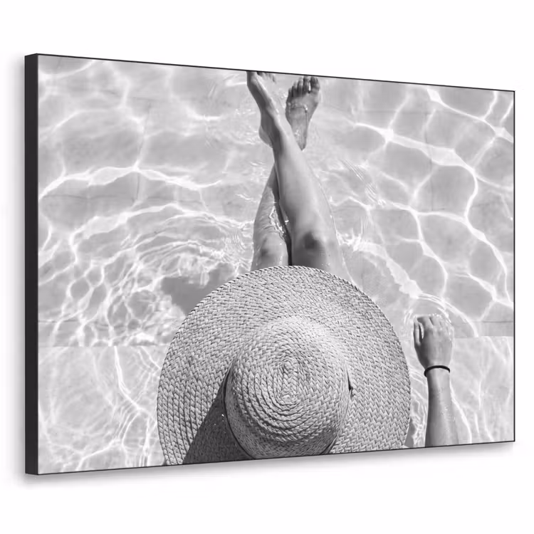 Zwembad - Hoed - Water - Zwart - Wit - Zomers Textielframe zwart klein -3d